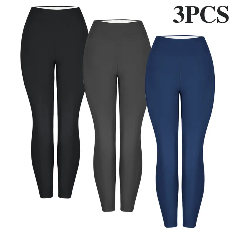 3PCS Winter Warm Fleece Lined Leggings High Waist Women Workout Wear for Yoga Riding Casual Wear in Red Black & Gray