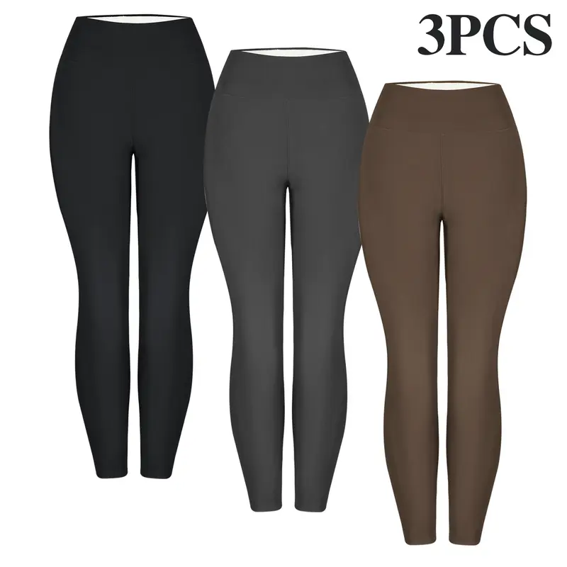 3PCS Winter Warm Fleece Lined Leggings High Waist Women Workout Wear for Yoga Riding Casual Wear in Red Black & Gray