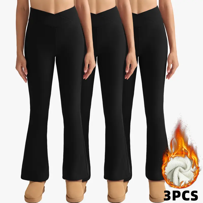 3PCS Winter Warm Fleece Lined Leggings High Waist Women Workout Wear for Yoga Riding Casual Wear in Red Black & Gray