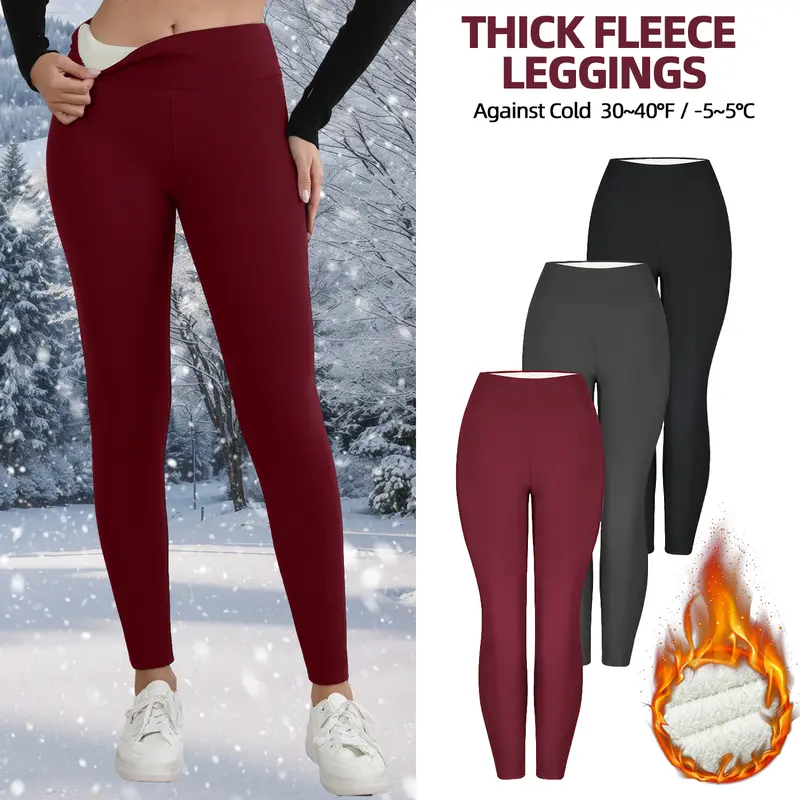 3PCS Winter Warm Fleece Lined Leggings High Waist Women Workout Wear for Yoga Riding Casual Wear in Red Black & Gray