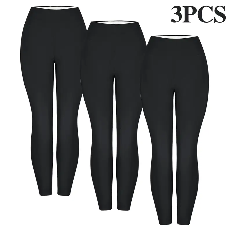 3PCS Winter Warm Fleece Lined Leggings High Waist Women Workout Wear for Yoga Riding Casual Wear in Red Black & Gray