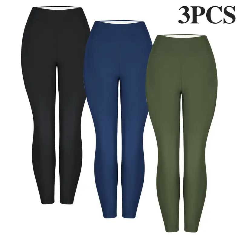 3PCS Winter Warm Fleece Lined Leggings High Waist Women Workout Wear for Yoga Riding Casual Wear in Red Black & Gray