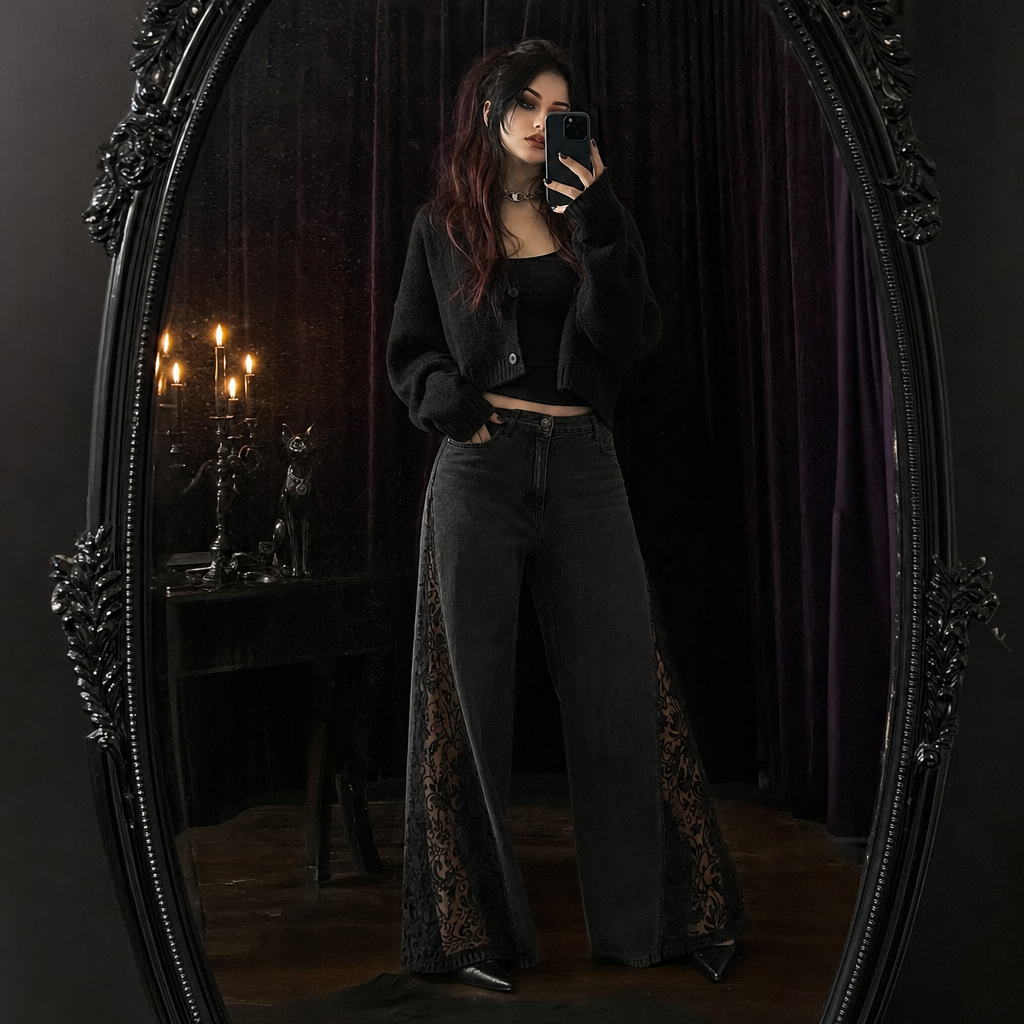 Midnight jeans mirror selfie