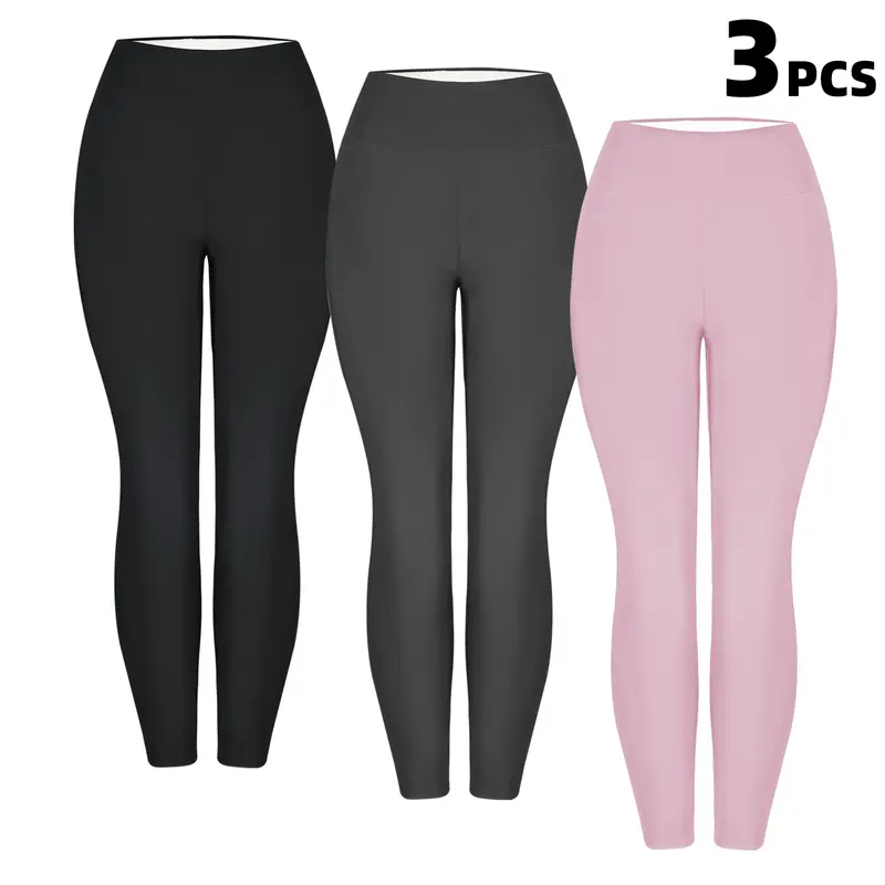 3PCS Winter Warm Fleece Lined Leggings High Waist Women Workout Wear for Yoga Riding Casual Wear in Red Black & Gray