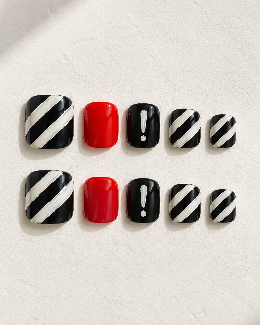 Caution hand-painted press-on nail set