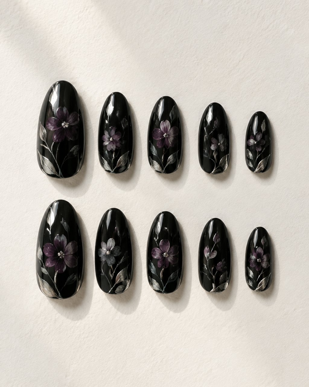 Night Garden hand-painted press-on nail set