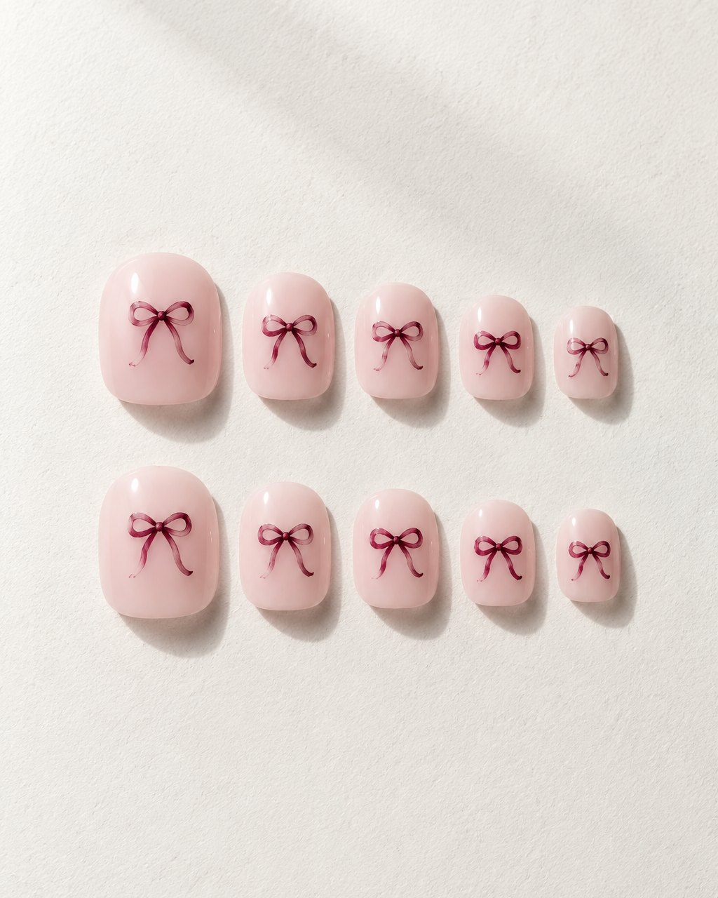 Berry Bow hand-painted press-on nail set