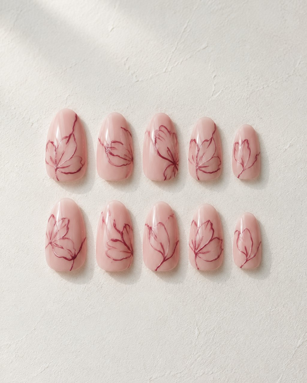 Petal Line hand-painted press-on nail set