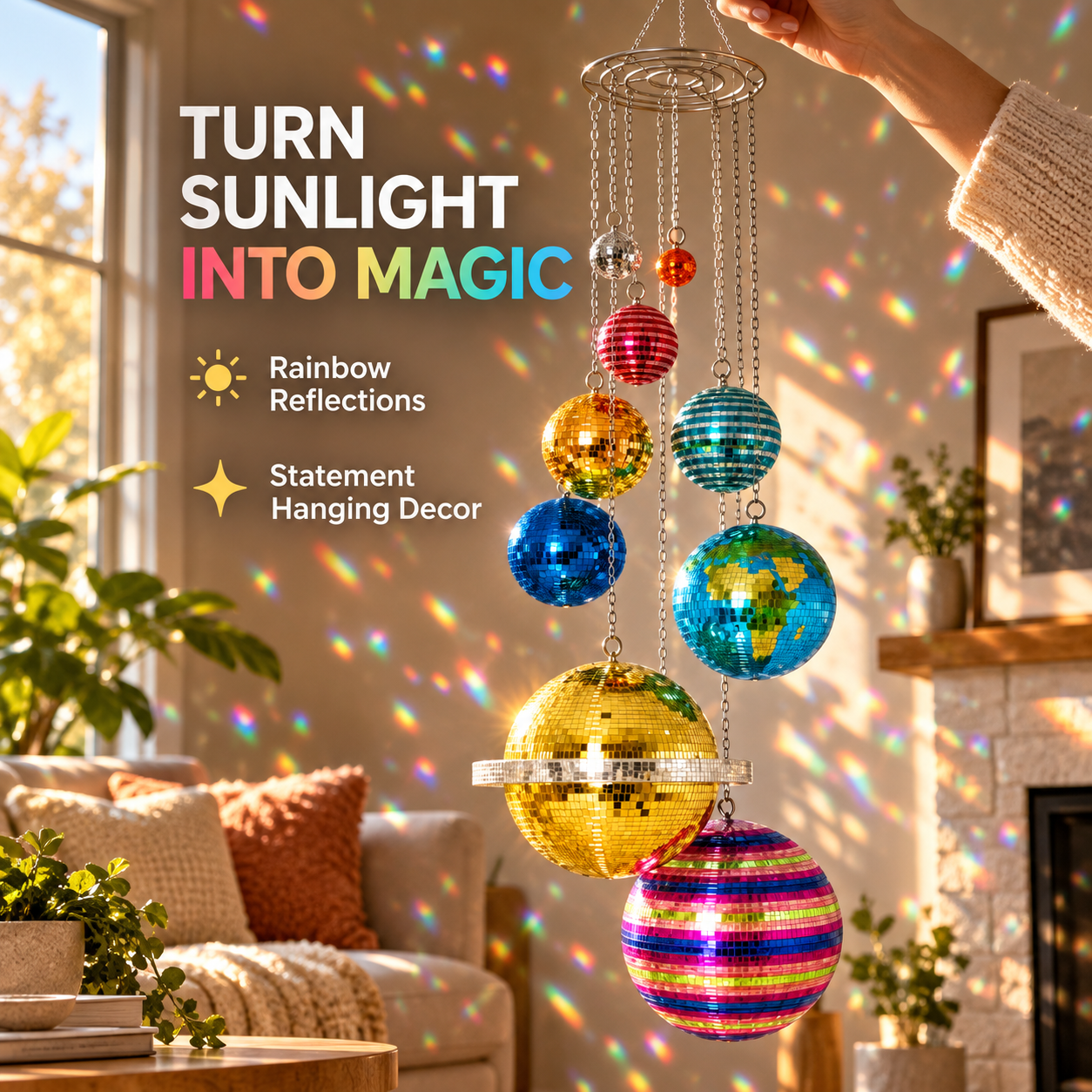 Rainbow disco planetarium mobile turning sunlight into colorful reflections