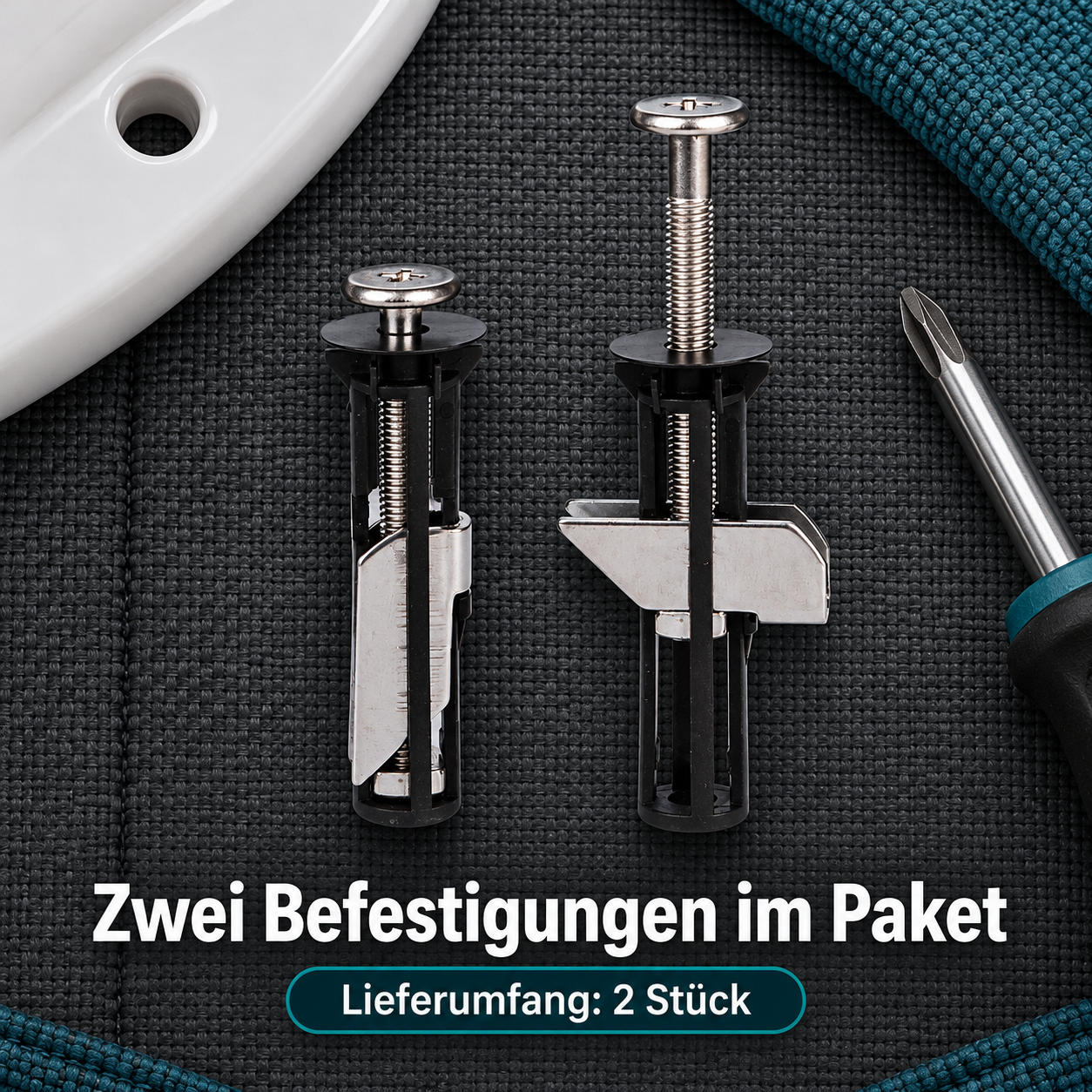 Lieferumfang: zwei komplette WC-Sitz-Befestigungen