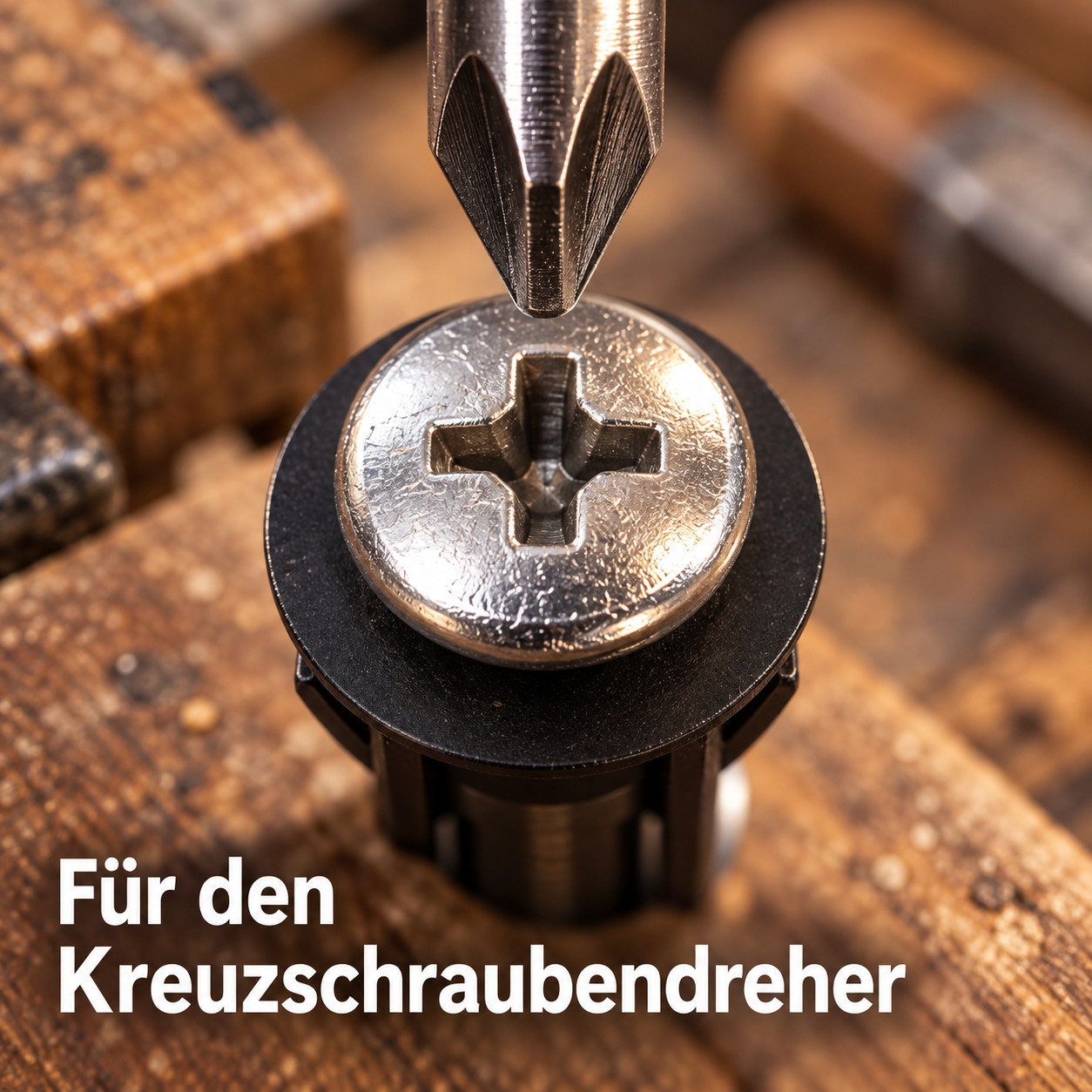 Nahaufnahme des Kreuzschlitzes der Befestigungsschraube