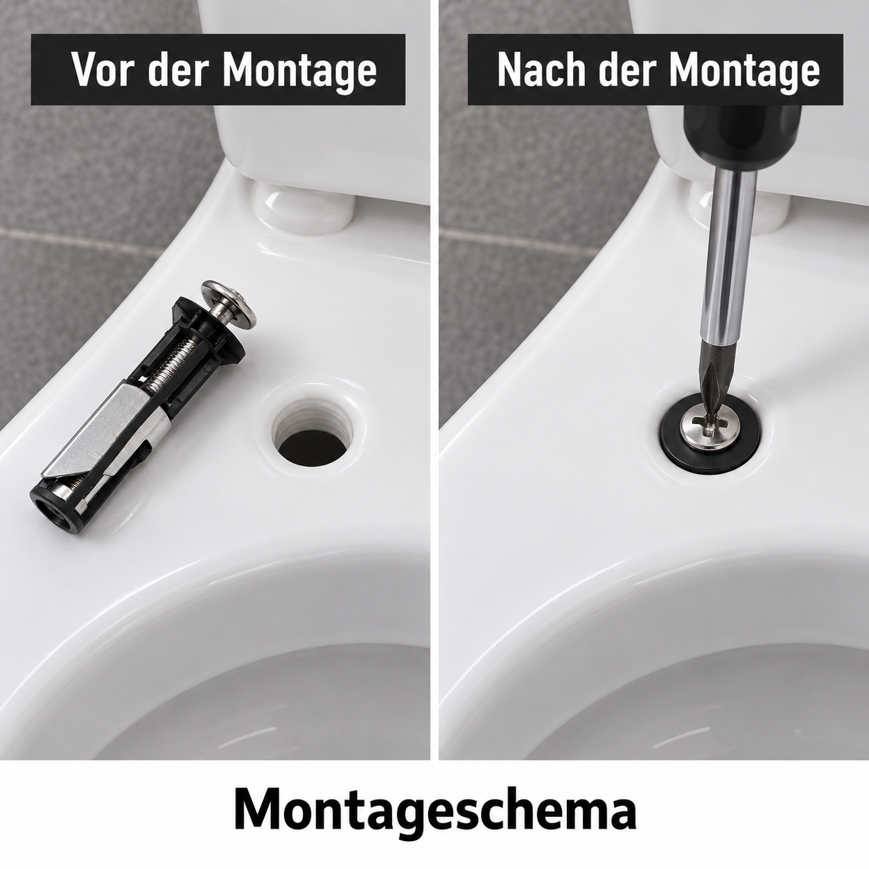 Montageschema: gleicher Montagepunkt vor dem Festziehen und nach der Montage