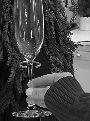 Nahaufnahme: Ein Stielglas wird eingesetzt und ein Getränk eingeschenkt.