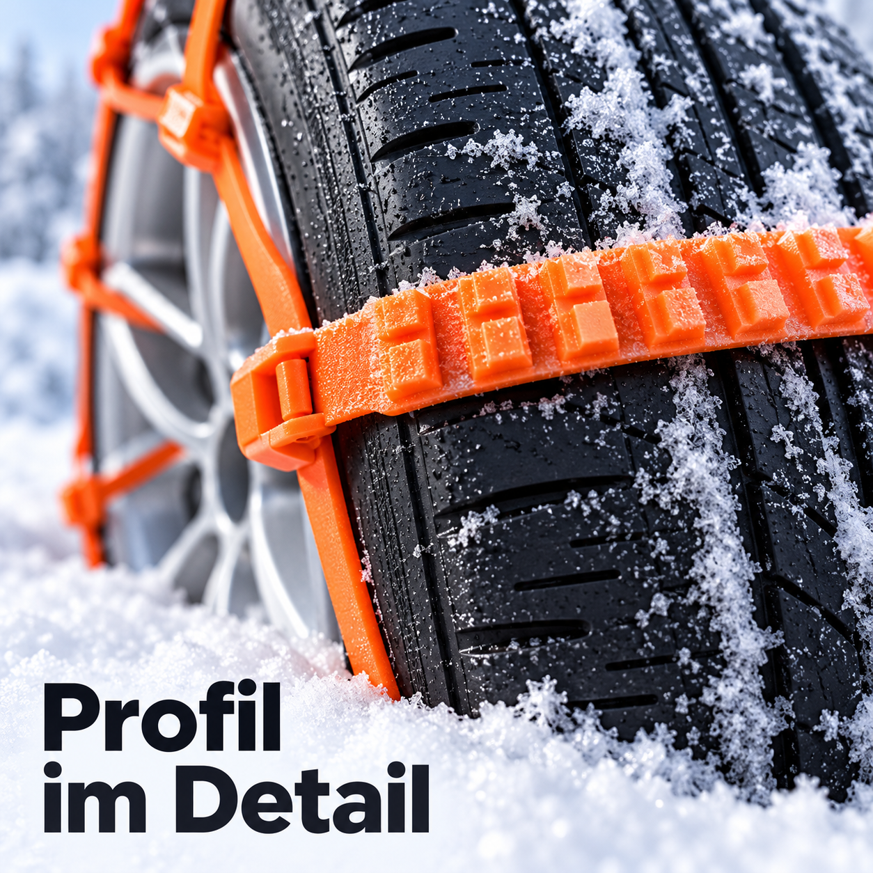 Erhöhtes Profil der orangefarbenen Reifenbänder im Detail