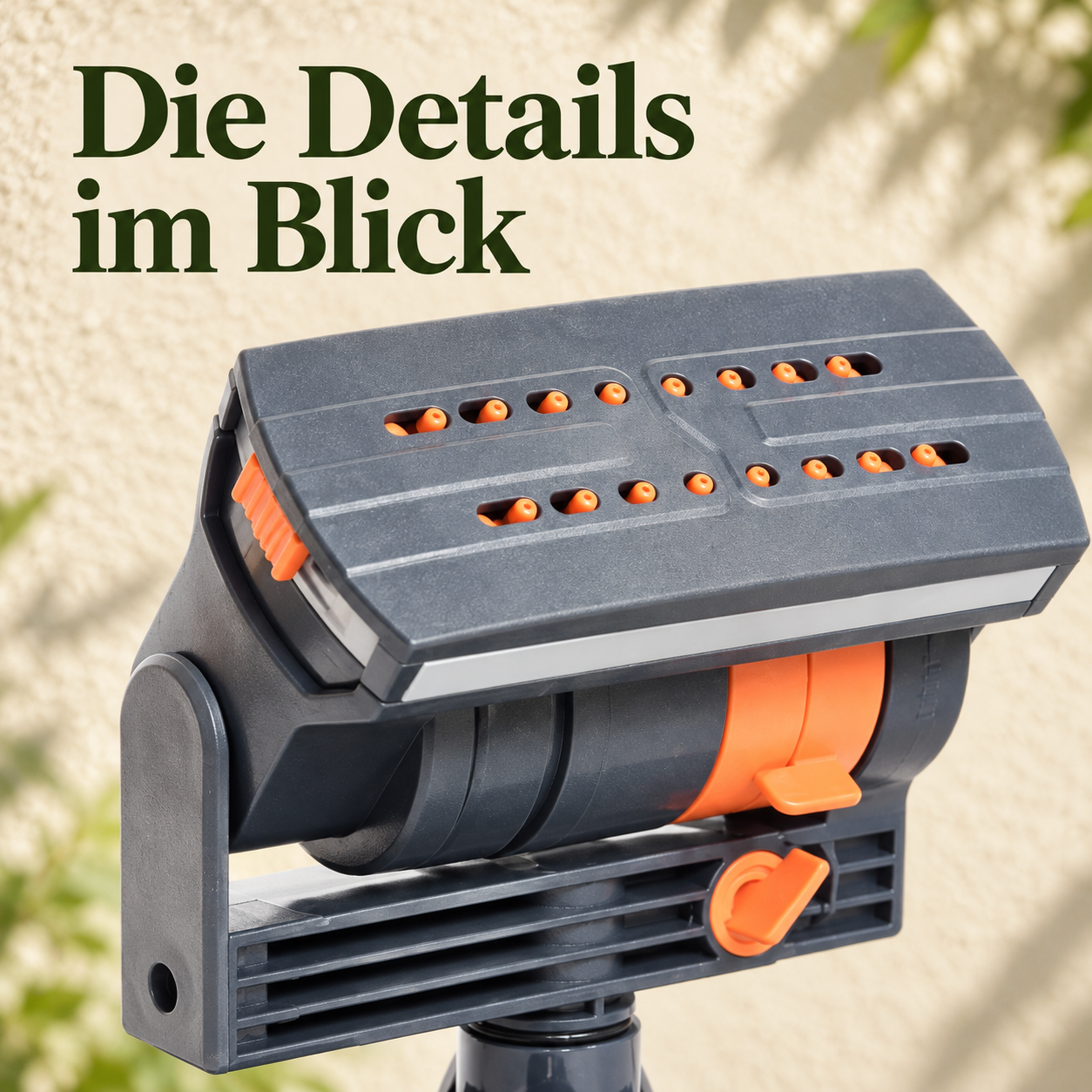 Nahaufnahme des Sprühkopfs und der sichtbaren Verstellelemente