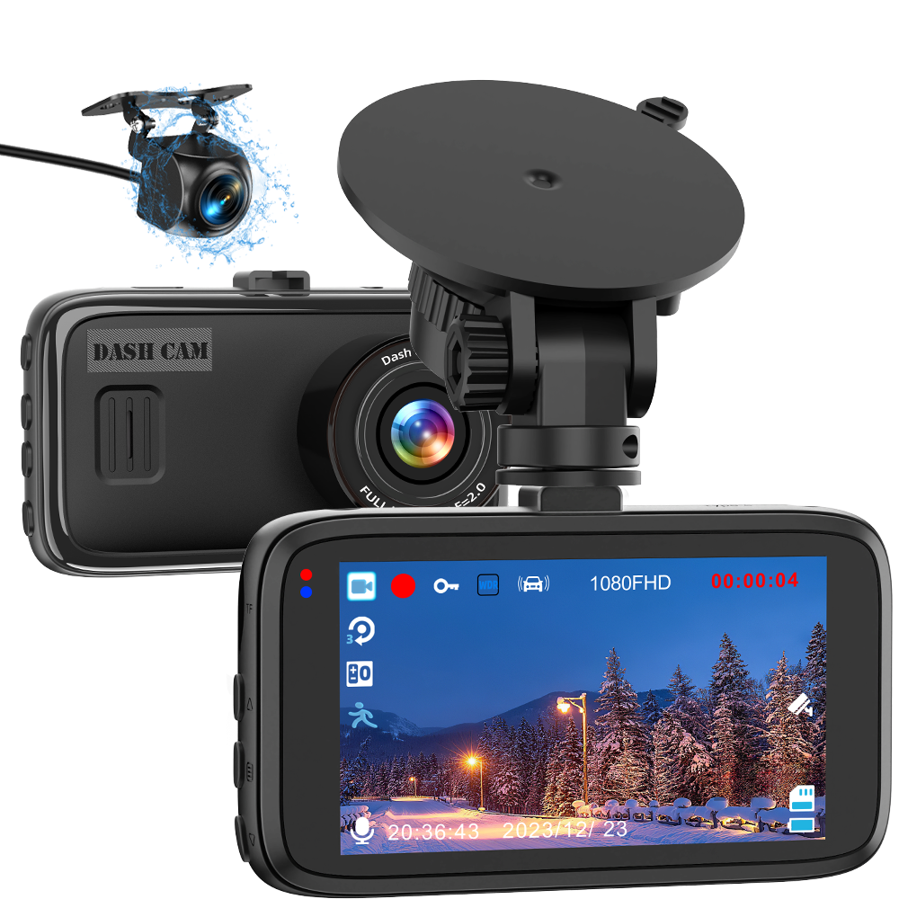 A6 Pro front and rear dash cameras with IPS screen and suction mount