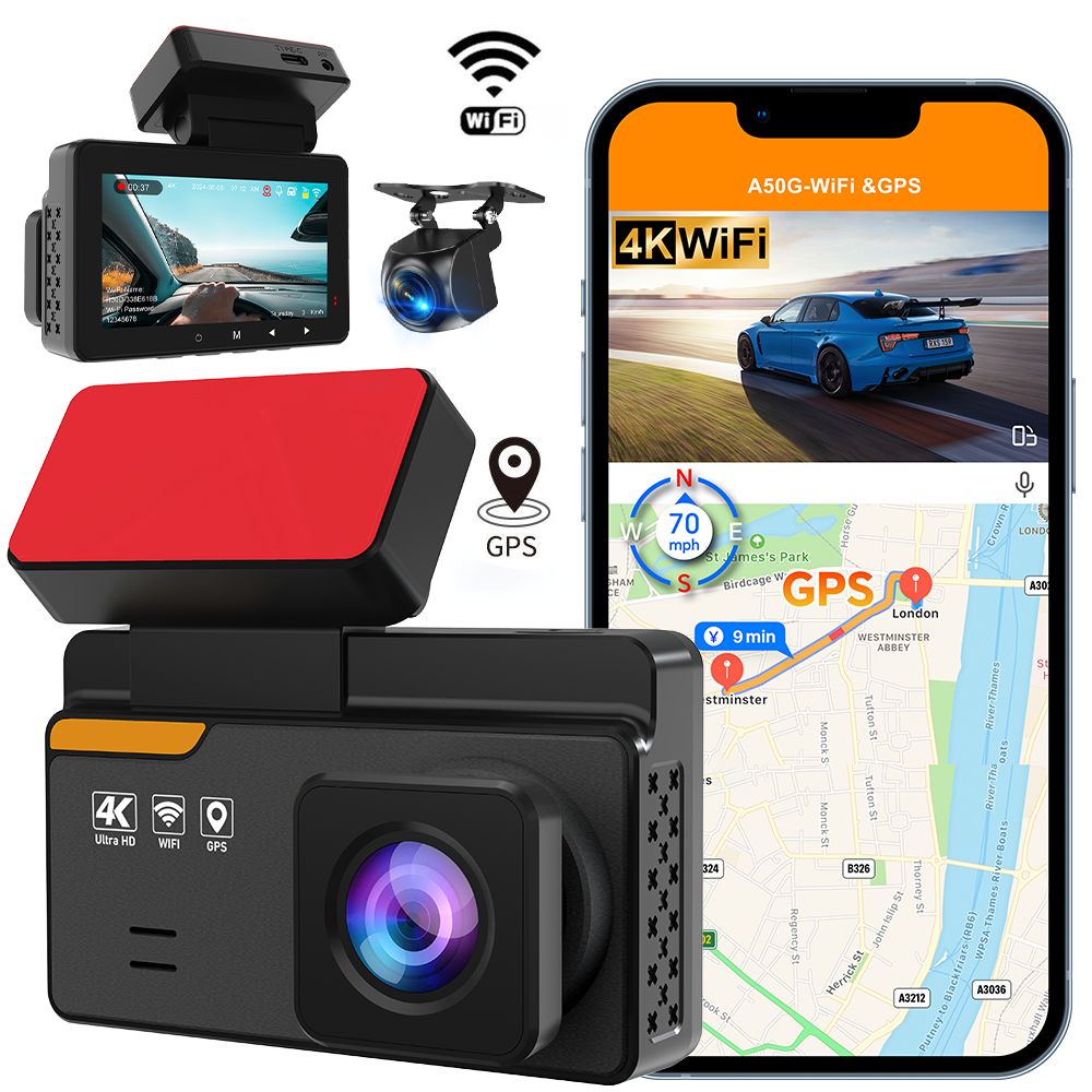 Milerong A50G 4K GPS WiFi Dual Dash Cam