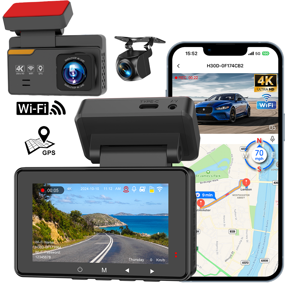 Milerong 4K Dual Dash Cam Front and Rear with GPS and WiFi