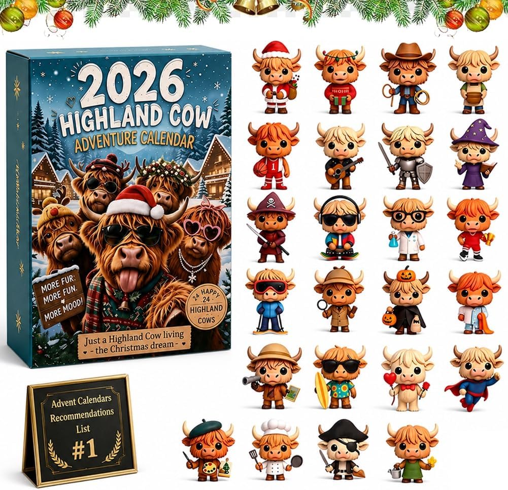  2026 Highland Cow Advent Calendar 3D figurine Every Day Brings New Surprise