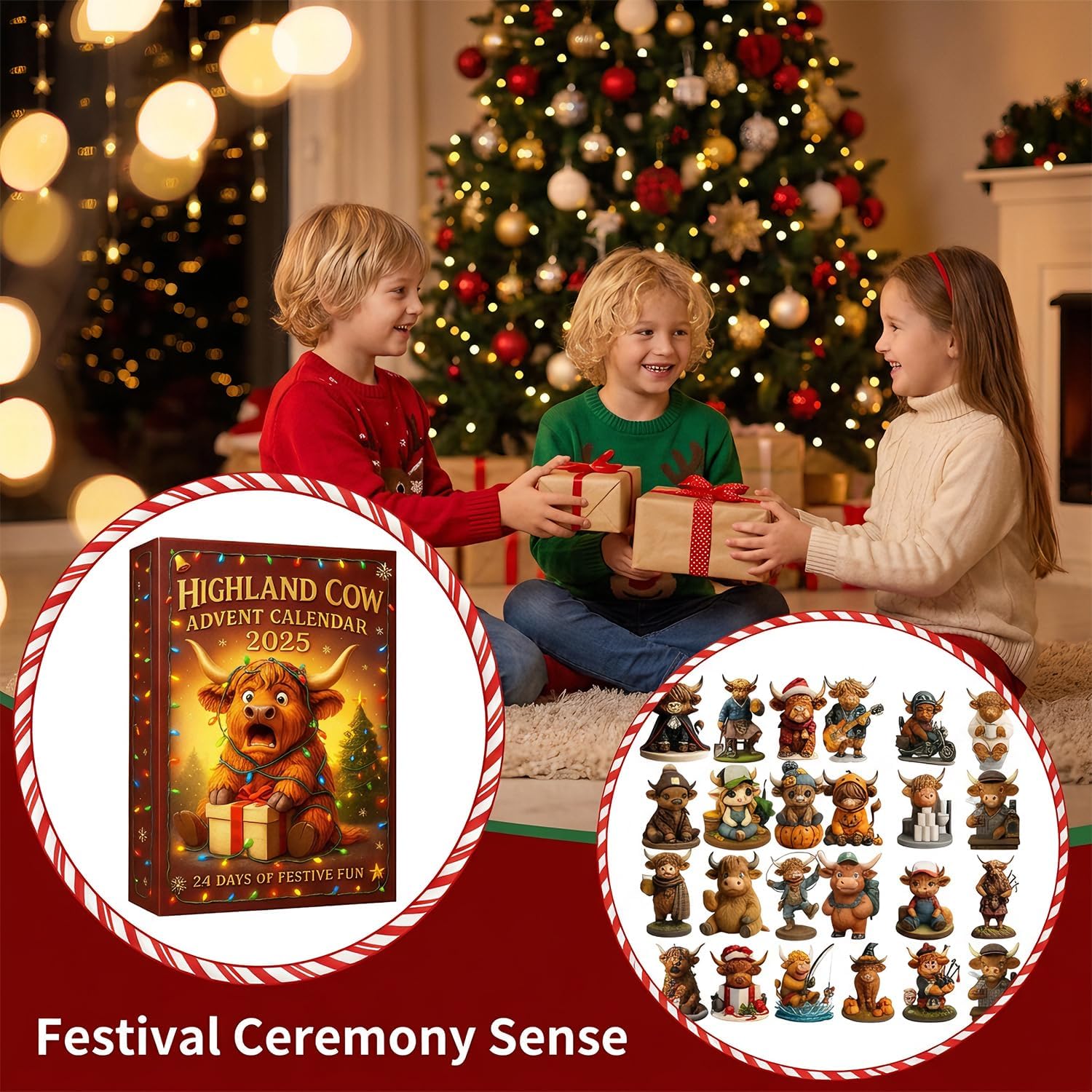 Highland Cow Advent Calendar 2025, 24 Days Countdown Calendars with 24 3D Highland Cow Doll