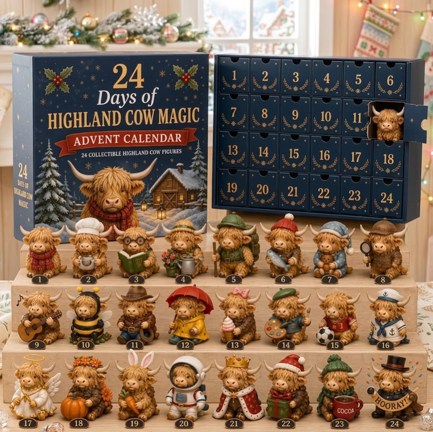  Highland Cow Advent Calendar 2026, 24 Days Christmas Countdown Calendar