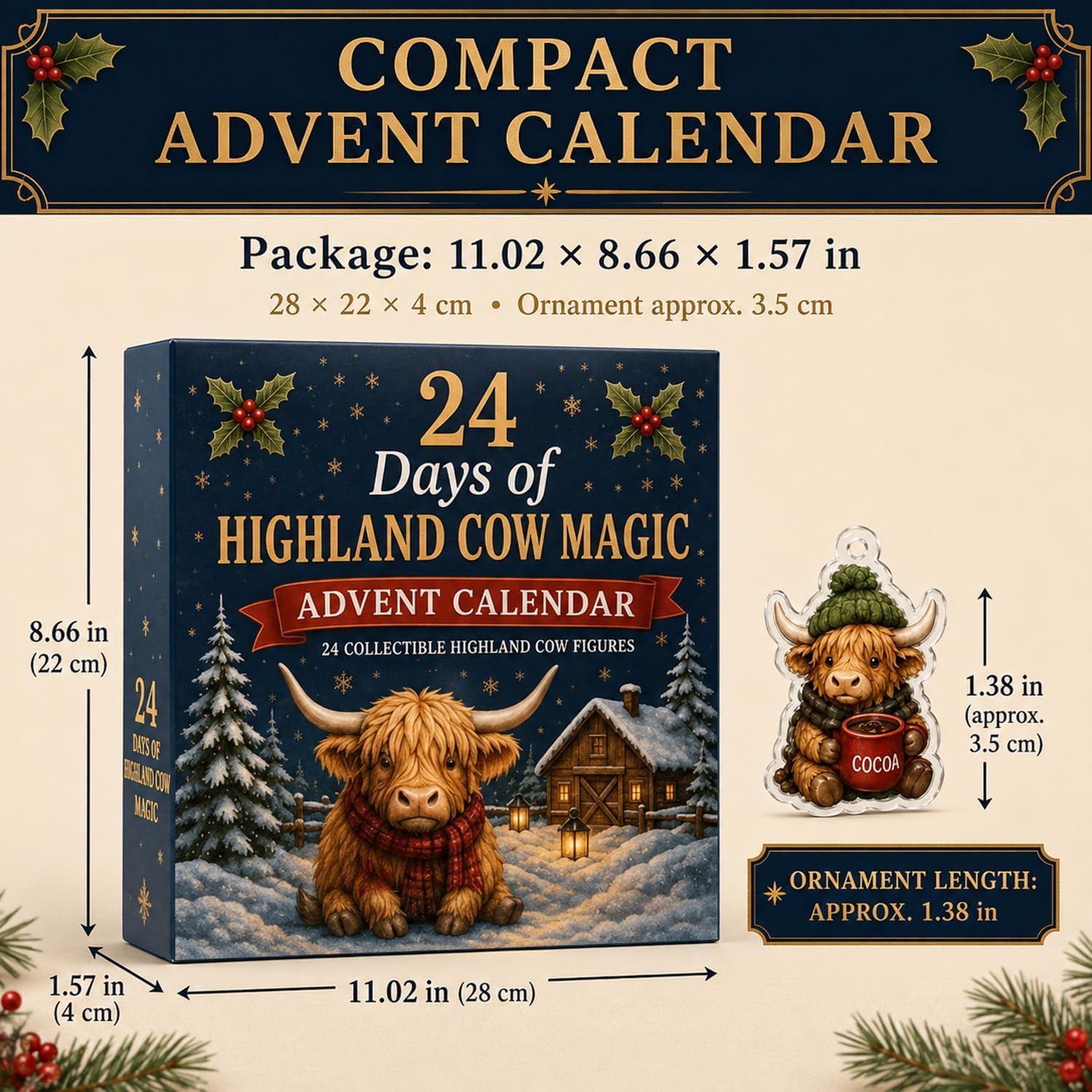  Highland Cow Advent Calendar 2026, 24 Days Christmas Countdown Calendar