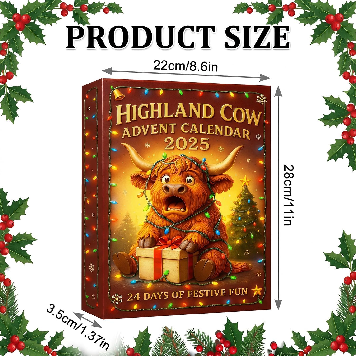 Highland Cow Advent Calendar 2025, 24 Days Countdown Calendars with 24 3D Highland Cow Doll