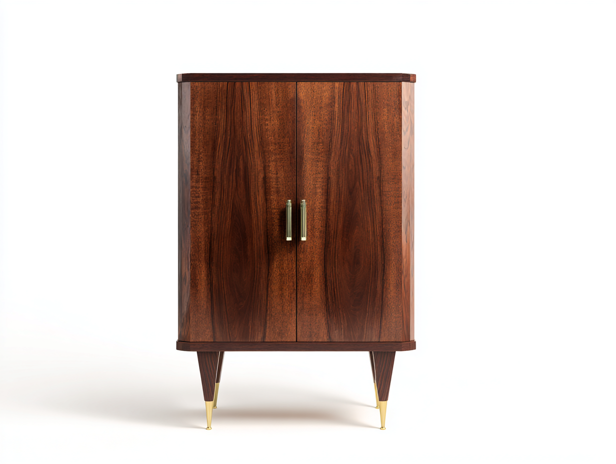 Sideboard-Holz-Metall-84×42×134 cm-Dunkelbraun/Gold-hohe Stauraumform fürs Wohnzimmer-Donaiaroom