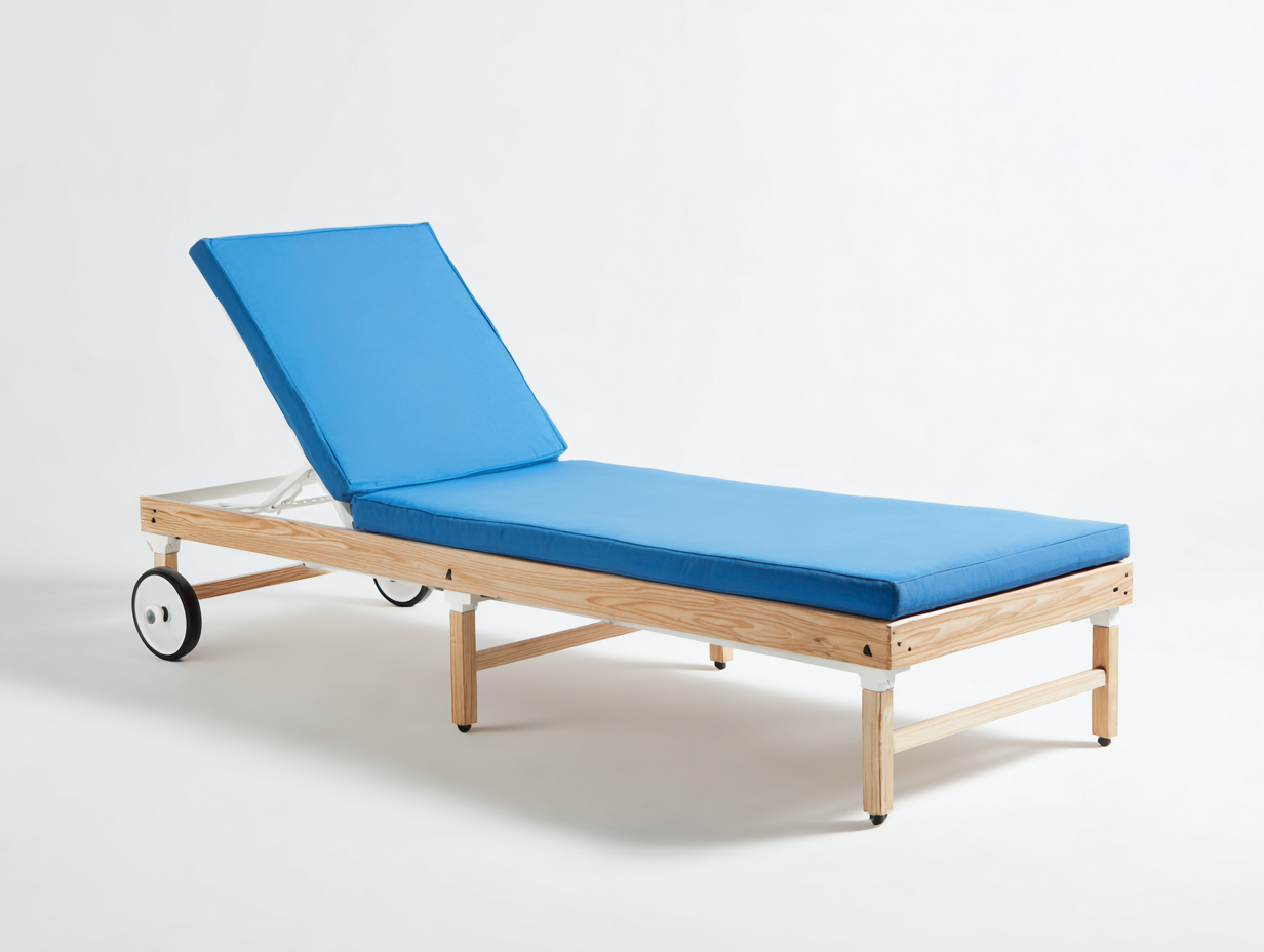 Liegesessel-Holz-208×75×95 cm-Blau/Natur-verstellbare Rückenlehne mit Transportrollen für Terrasse-Donaiaroom