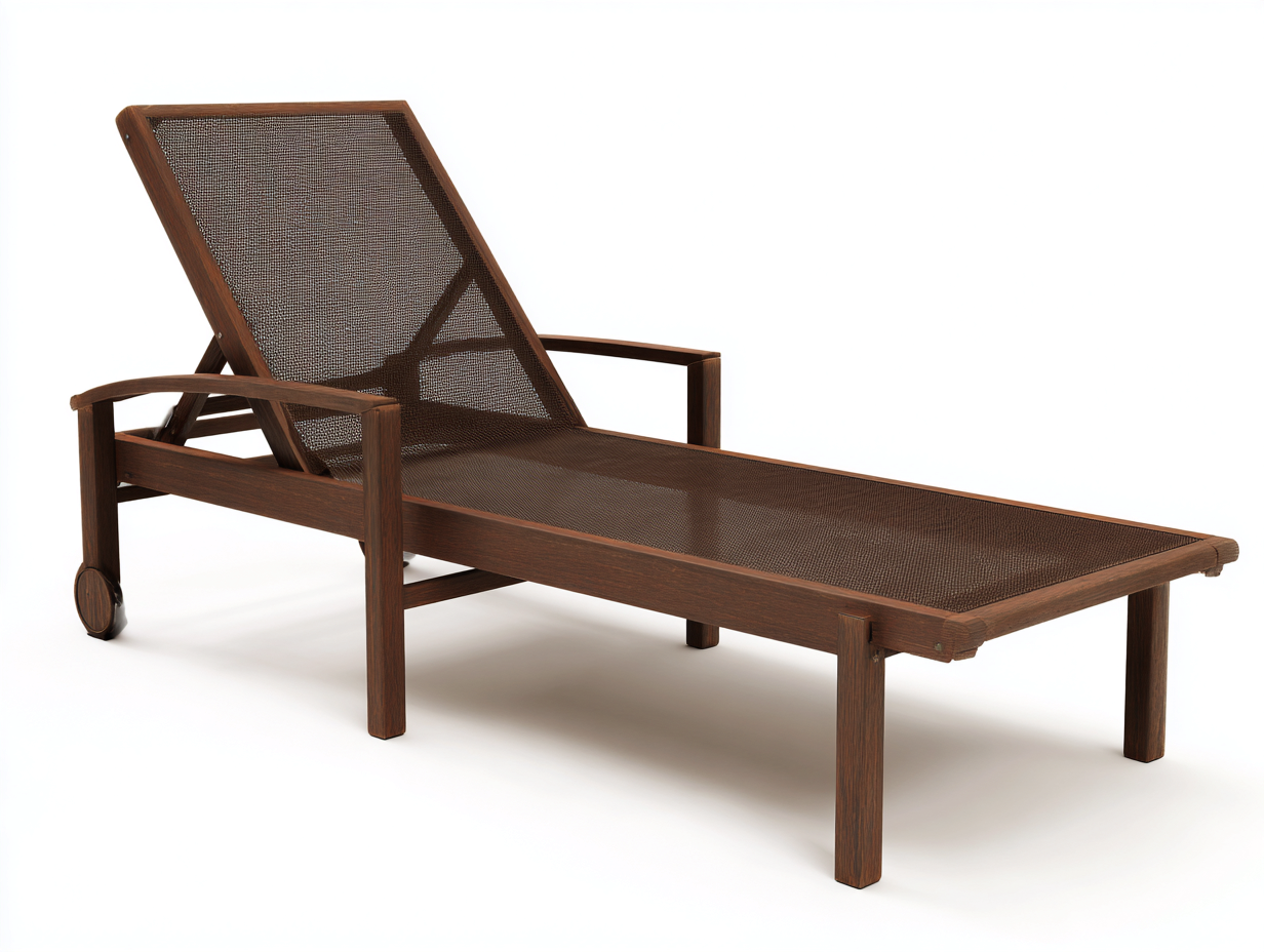 Liegesessel-Holz/Textilgewebe-200×72×104 cm-Dunkelbraun-bogige Armlehnen und Transporträder für die Terrasse-Donaiaroom