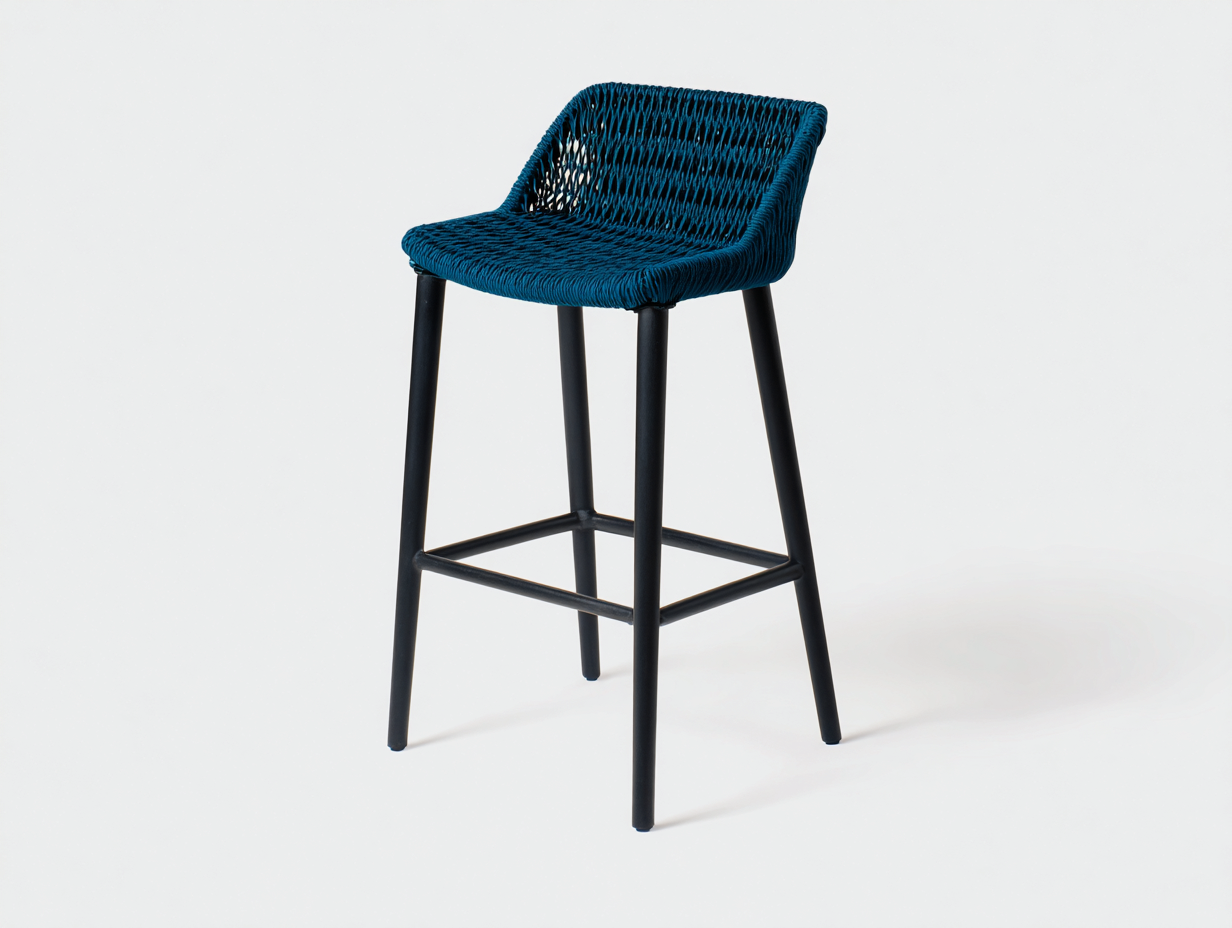 Barhocker Geflechtsitz 44×46×89 cm Dunkelblau-Schwarz für Hausbar – mit offener Lehnenstruktur-Donaiaroom