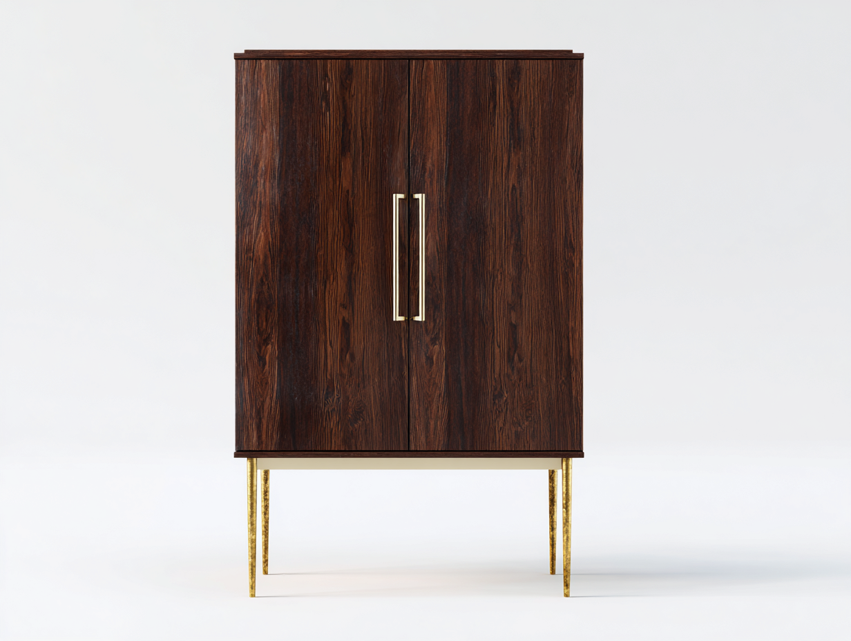 Hohes Sideboard-Holz/Metall-100×42×148 cm-Dunkelbraun/Gold-zweitüriger Stauraum für das Wohnzimmer-Donaiaroom