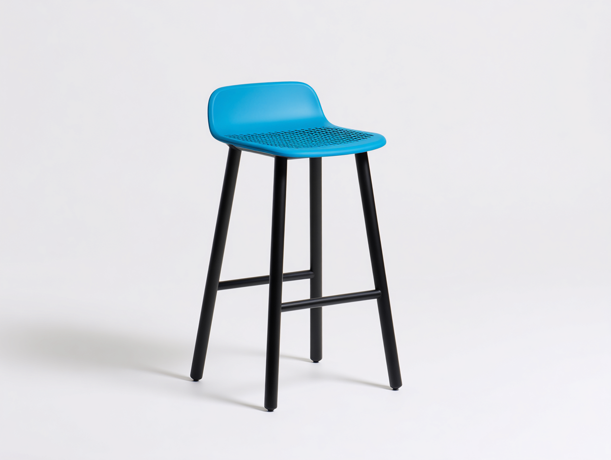 Barhocker aus Polypropylen und Stahl 46 × 49 × 96 cm – Blau Schwarz – mit Rückenlehne für Hausbar-Donaiaroom