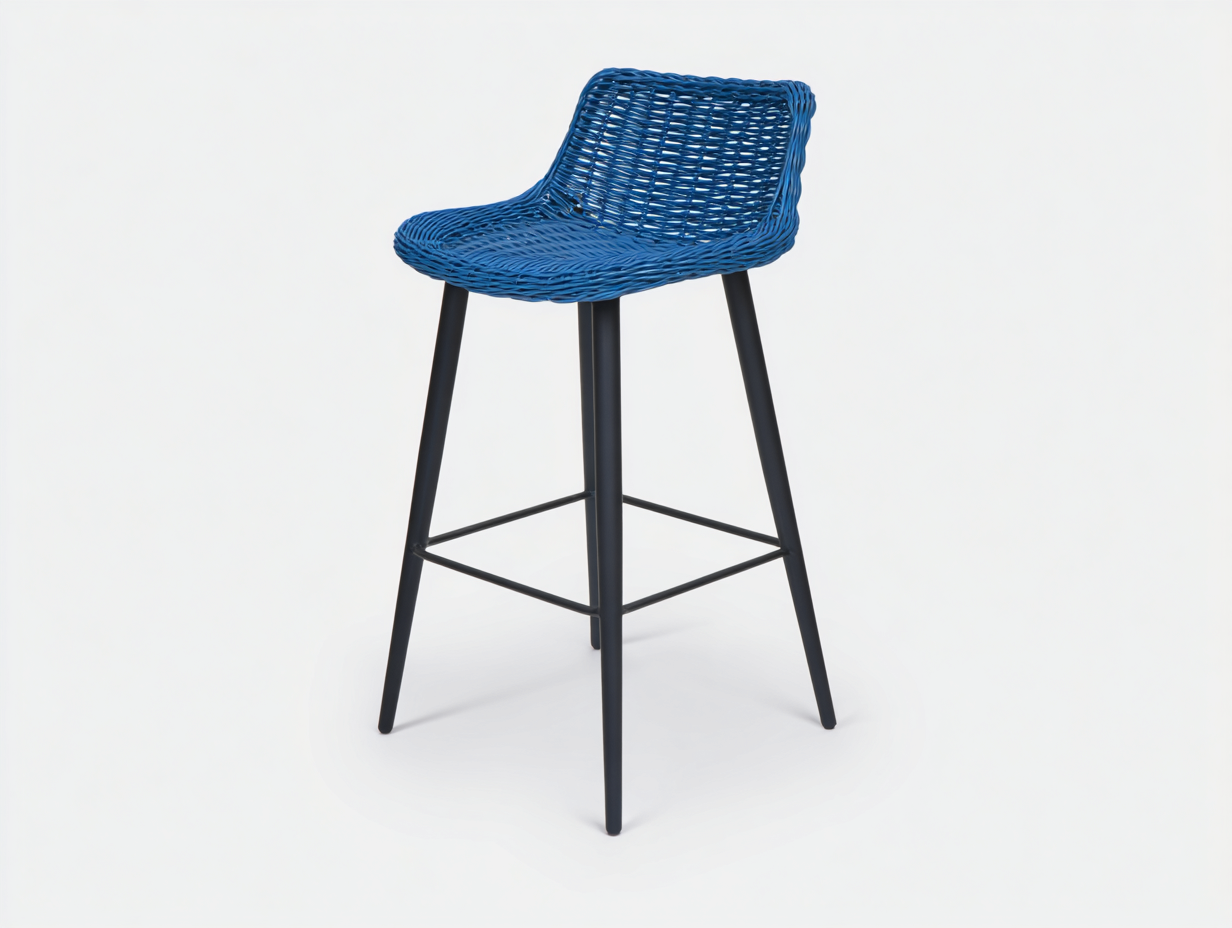 Barhocker Geflecht und Metall 46×49×94 cm Blau-Schwarz für Hausbar – mit niedriger Rückenlehne-Donaiaroom