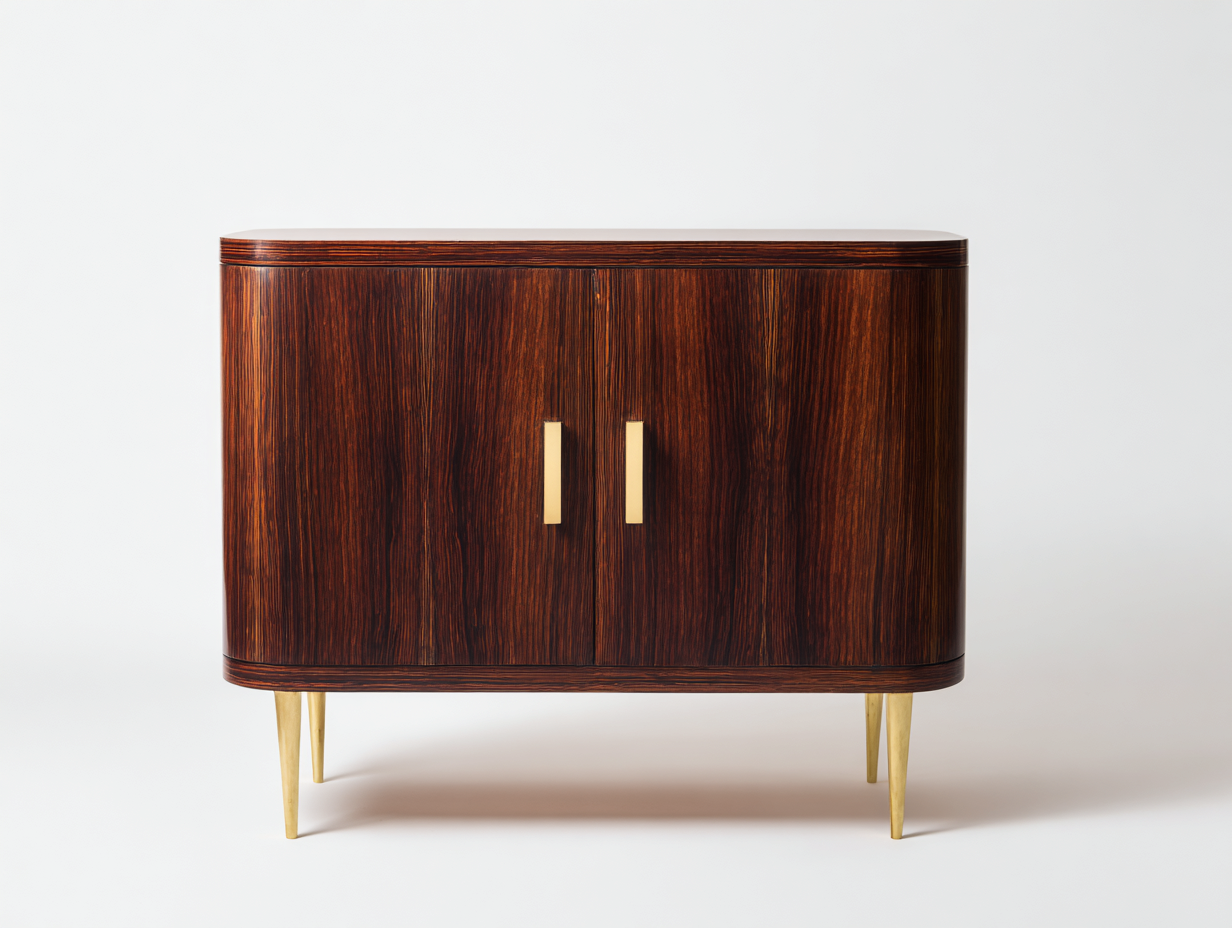 Sideboard-Holzwerkstoff/Metall-120×42×82 cm-Dunkelbraun/Gold-abgerundete Front mit 2 Türen für das Wohnzimmer-Donaiaroom