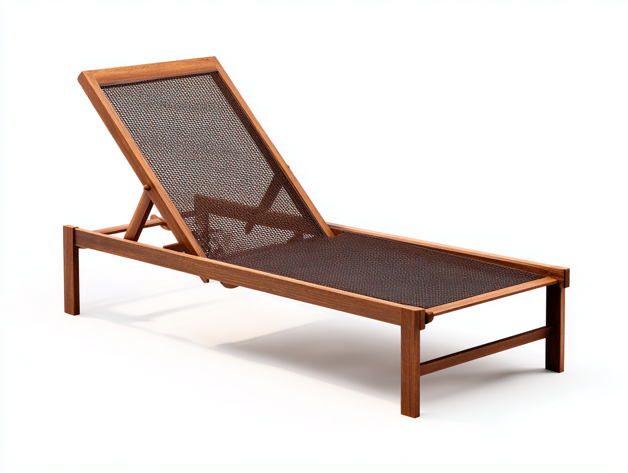 Liegesessel-Holz/Netzgewebe-198×70×90 cm-Teakbraun/Dunkelbraun-geradlinige Sonnenliege für die Terrasse-Donaiaroom