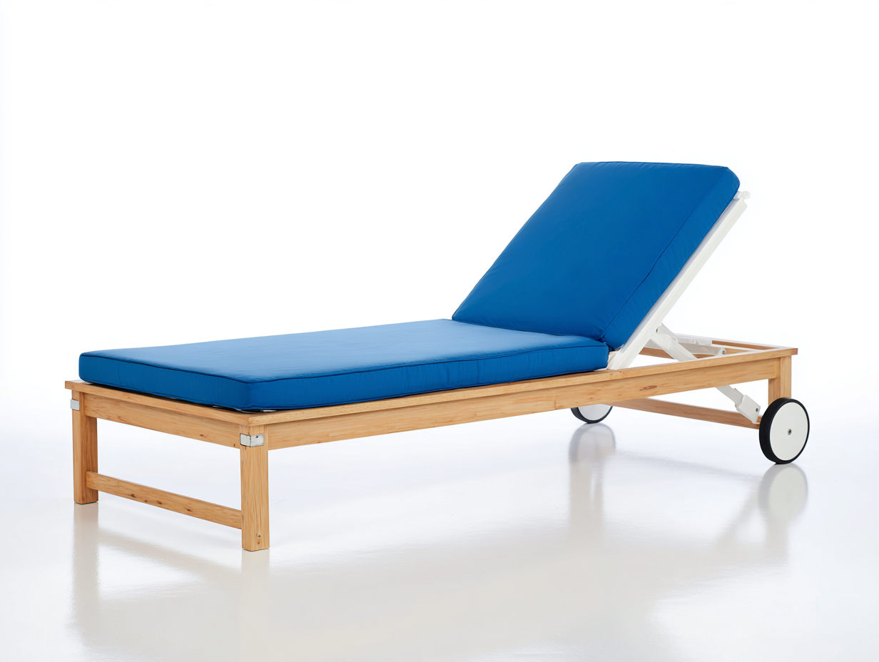 Liegesessel-Holz/Textil-200×74×91 cm-Hellbraun/Blau-verstellbare Lehne mit Hinterrädern für die Terrasse-Donaiaroom