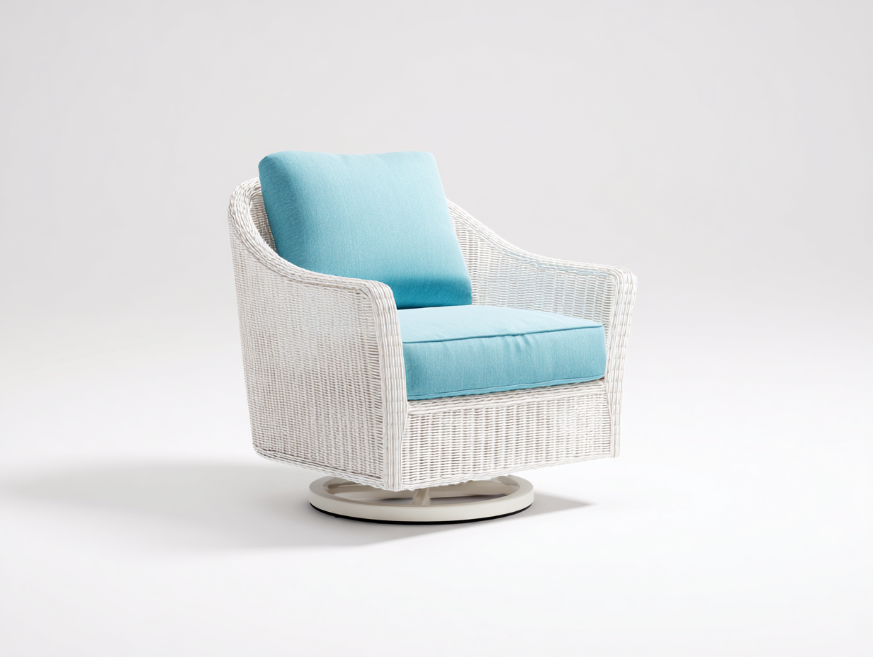 Liegestuhl-Polyrattan/Textil-78×84×88 cm-Weiß/Hellblau-Flechtkorpus mit Drehgestell für die Terrasse-Donaiaroom