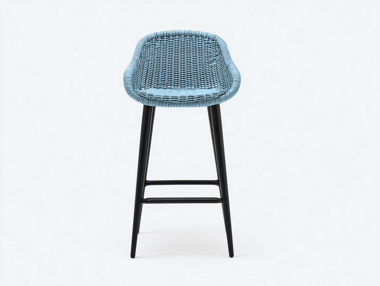 Barhocker Kunststoffgeflecht 45×47×91 cm Hellblau-Schwarz für Hausbar – mit gerundeter Rückenlehne-Donaiaroom