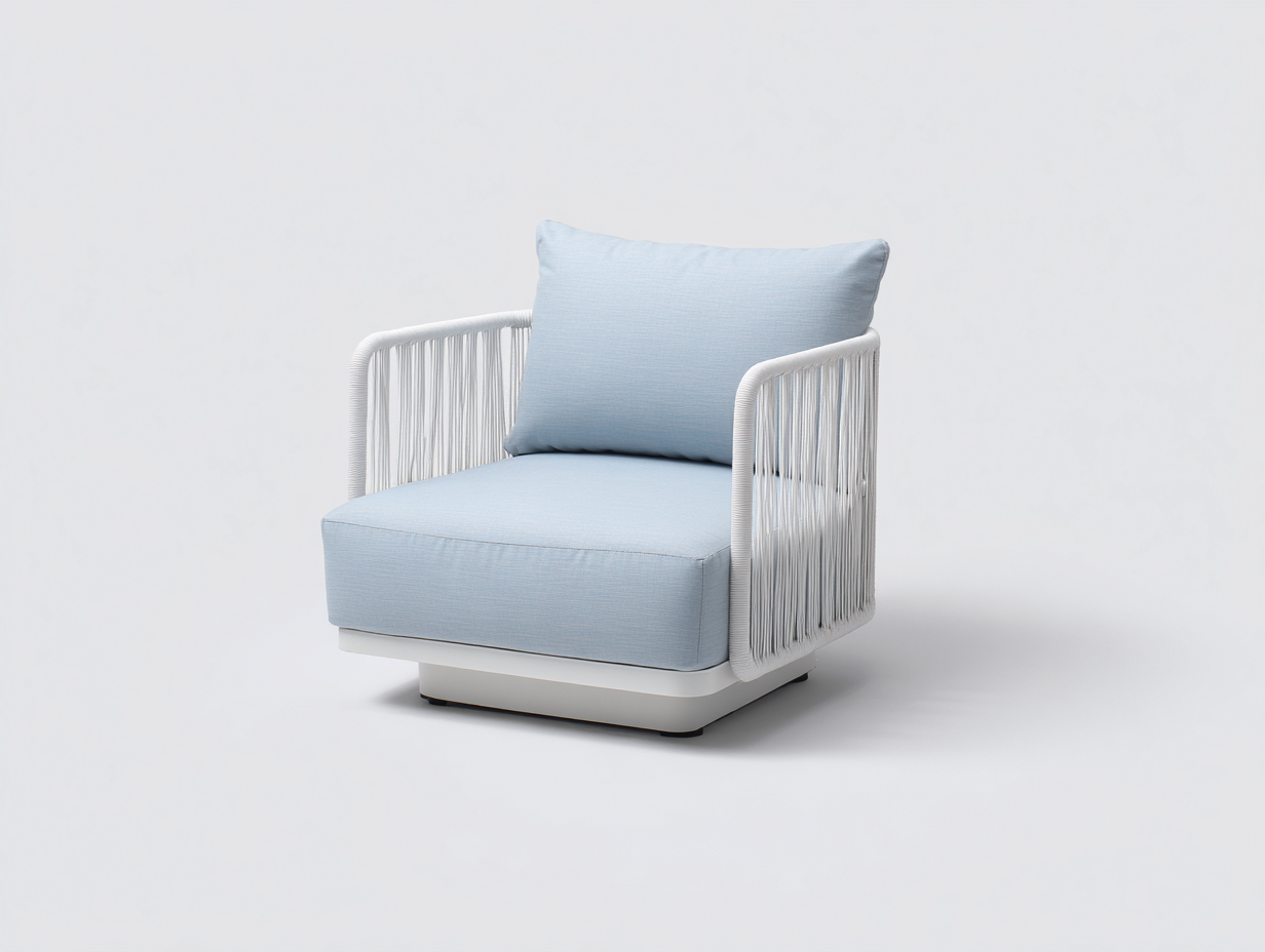 Liegestuhl-Seilgeflecht-Textil-82×78×80 cm-Hellblau/Weiß-tiefe Sitzform für Terrasse-Donaiaroom