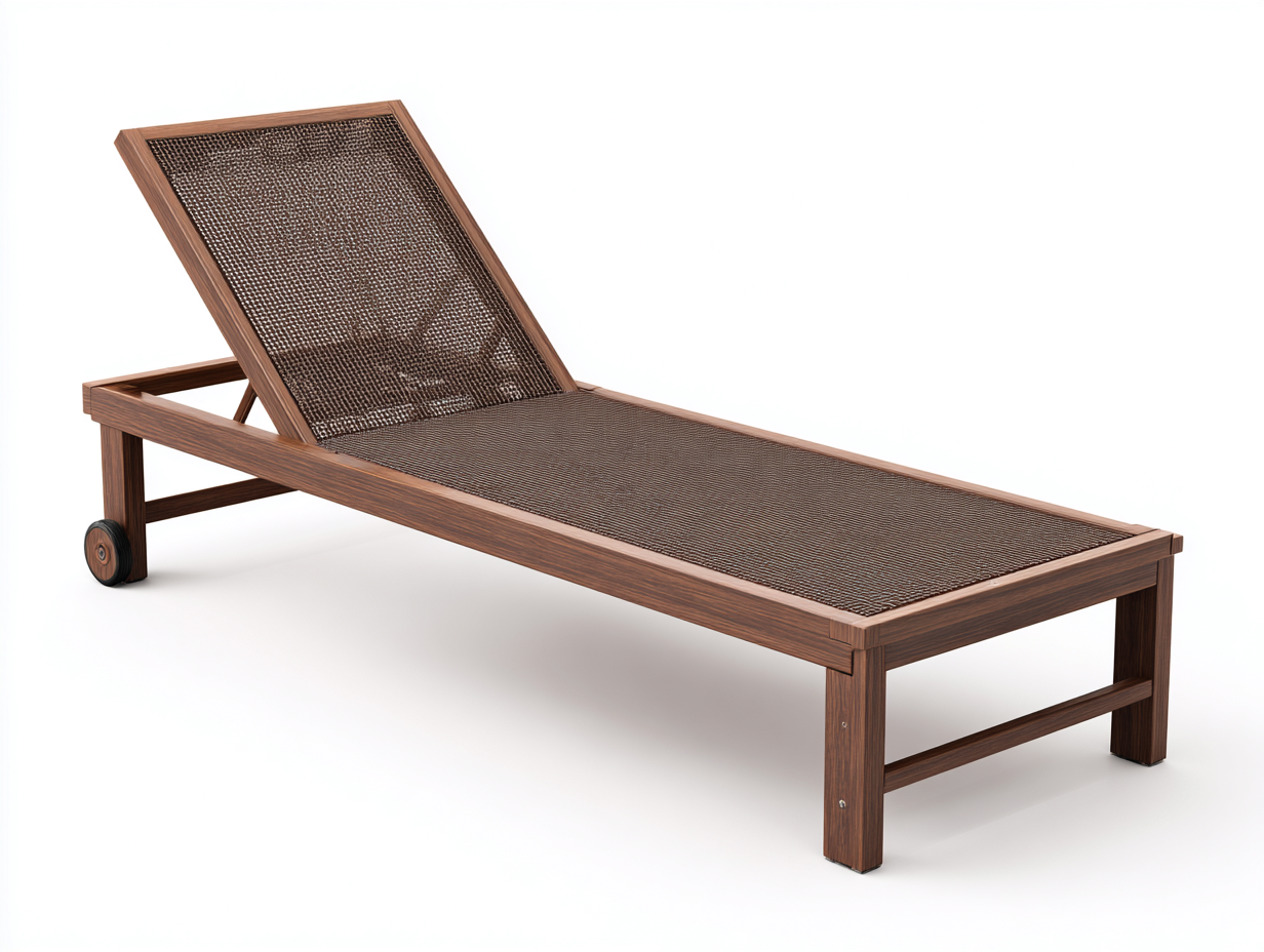 Liegesessel-Holz/Textilene-196×66×99 cm-Braun/Dunkelbraun-verstellbare Rückenlehne mit Rollen für die Terrasse-Donaiaroom