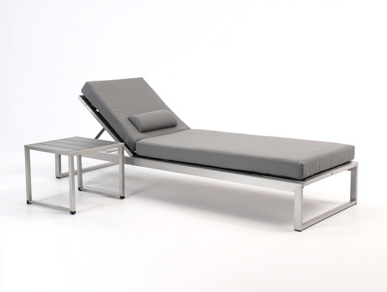 Liegesessel-Aluminium-205×74×94 cm-Grau/Silber-gepolsterte Relaxliege mit verstellbarer Rückenlehne für Terrasse-Donaiaroom