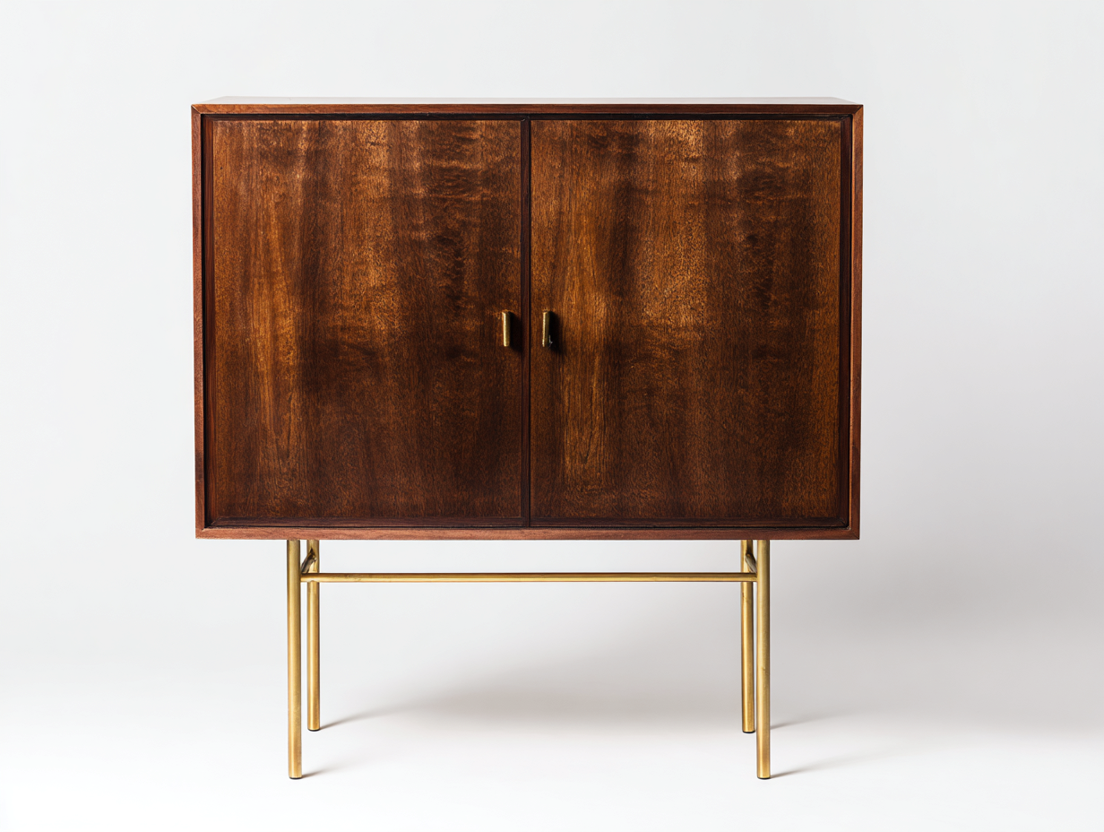 Sideboard-Holzwerkstoff/Metall-110×40×105 cm-Walnussbraun/Gold-hoher Korpus mit 2 Türen für das Wohnzimmer-Donaiaroom