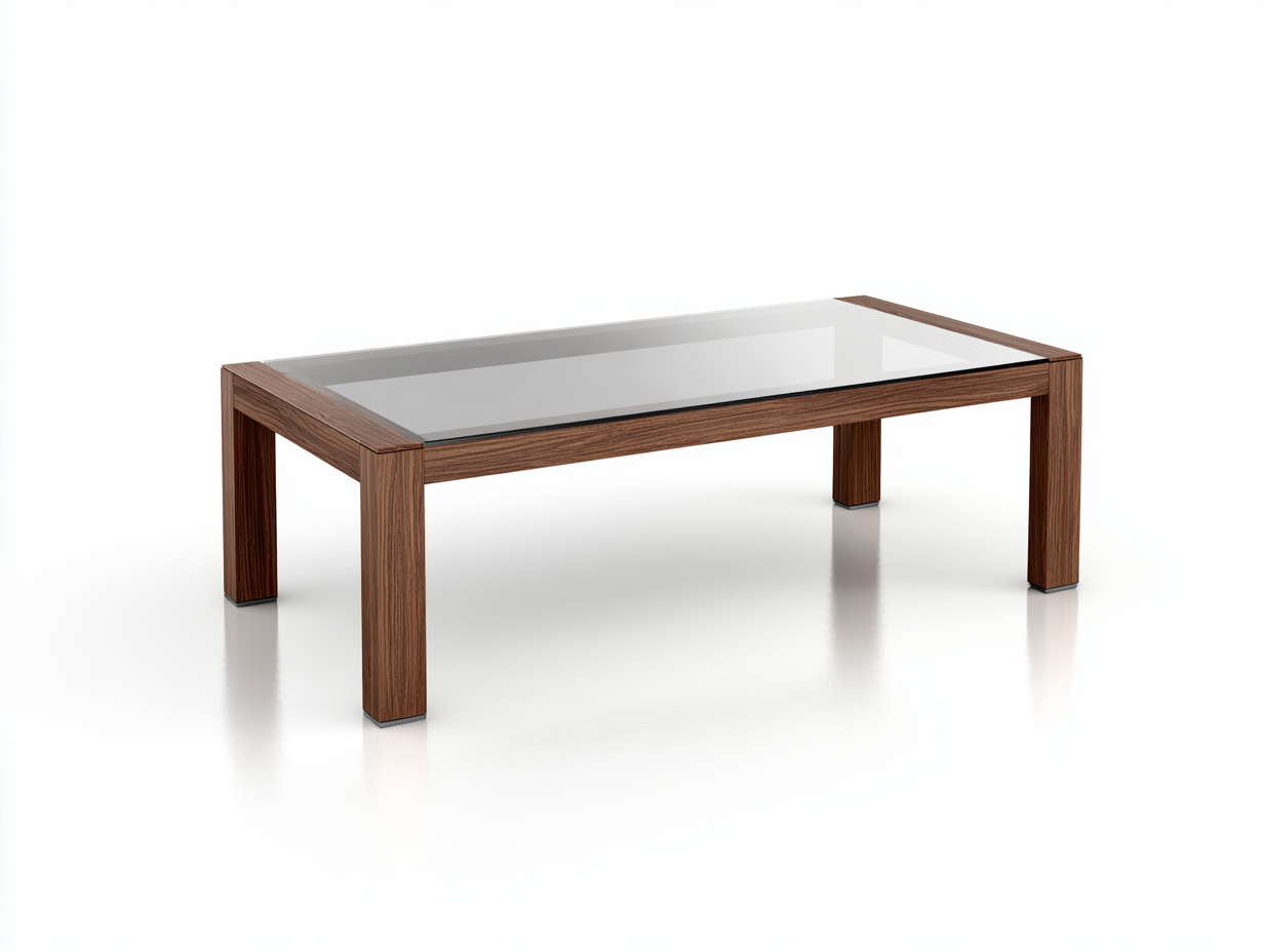 Couchtisch mit eingelassener Glasplatte 115×70×42 cm - Transparent/Walnussbraun - offener Holzrahmen-Lomihaven