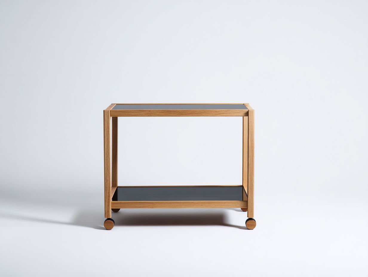 Mobiler Aufbewahrungswagen-Holz und Schwarzglas-62×38×70 cm-Eiche hell/Schwarz-kompaktes Zweiebenen-Design für Esszimmer-Lomihaven