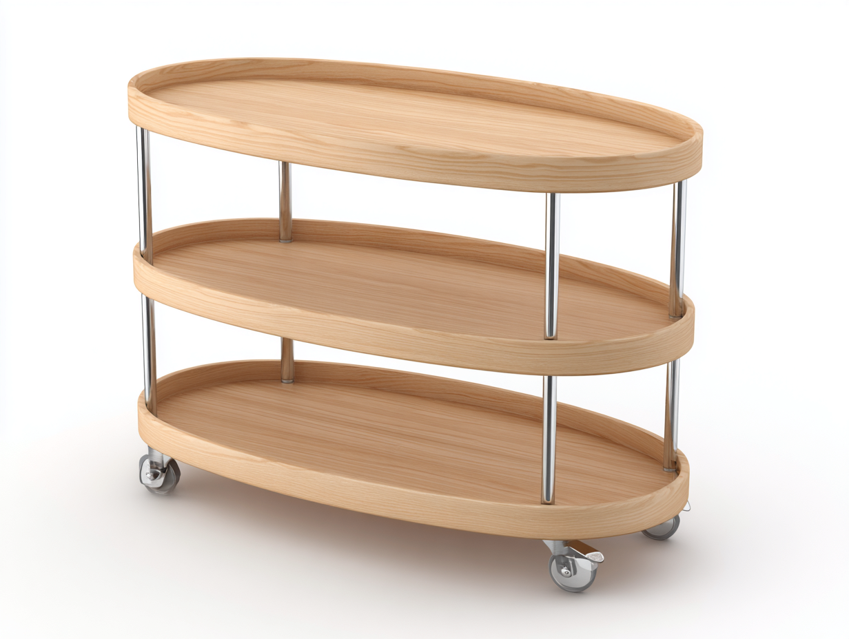 Mobiler Aufbewahrungswagen aus Holz und Metall 85×42×78 cm - Naturfarben/Silberfarben - drei Ablagen-Lomihaven