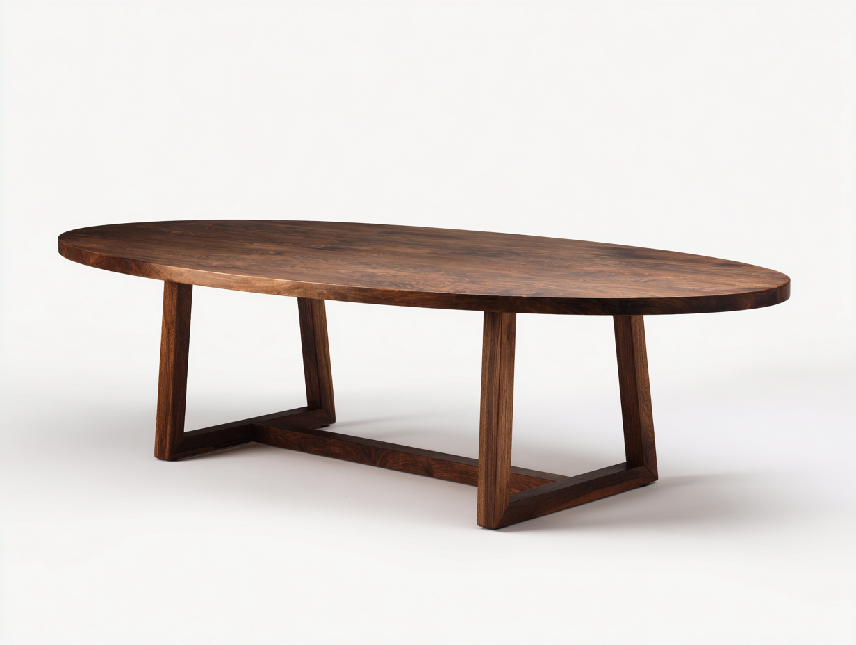 Ovaler Couchtisch aus Holz 130×70×43 cm - Dunkle Walnussfarbe - offenes Gestell mit Mittelstrebe-Lomihaven