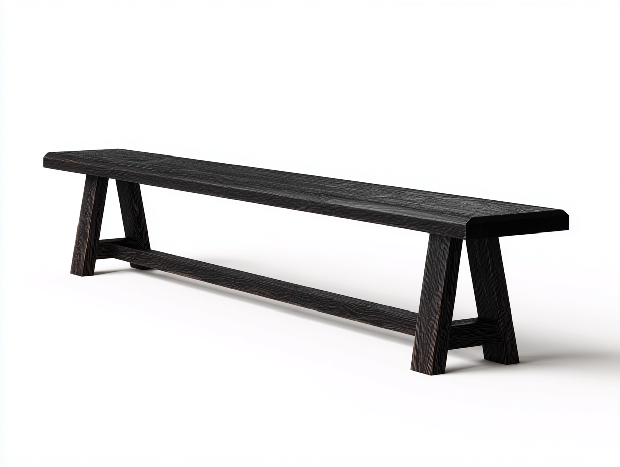 Sitzbank-Holz-190×40×45 cm-Schwarz-A-Gestell mit Querstrebe fürs Esszimmer-Lomihaven