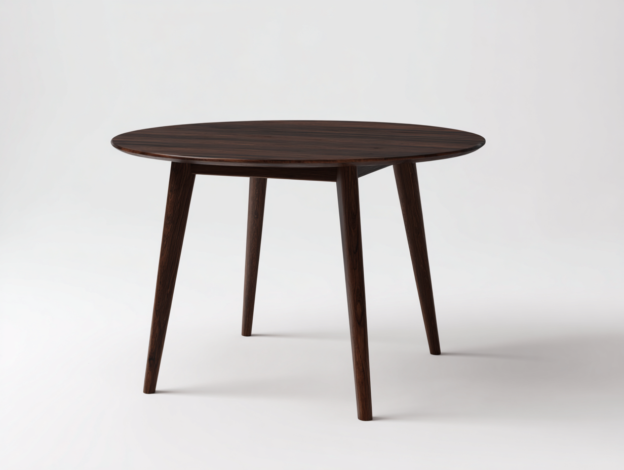 Couchtisch-Holzwerkstoff und Holzbeine-105×105×46 cm-Espressobraun-runde Form mit ausgestellten Beinen für Wohnzimmer-Lomihaven