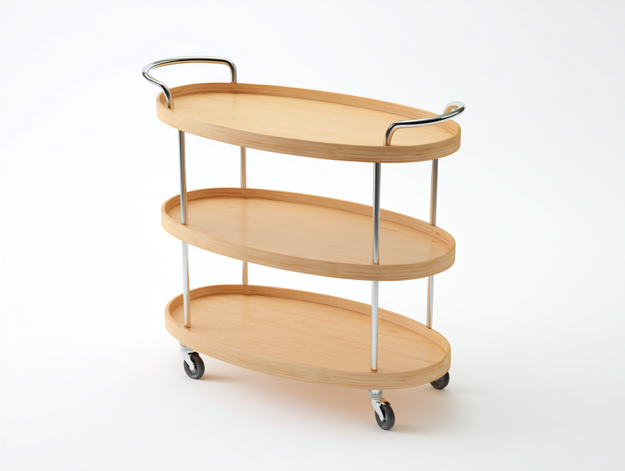 Mobiler Aufbewahrungswagen mit Griffen 82×40×86 cm - Helles Holz/Silberfarben - drei Etagen-Lomihaven